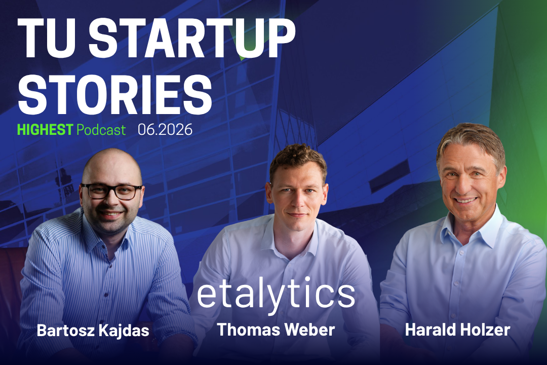 Keyvisual TU Startup Stories mit Bartosz, Harald und etalytics